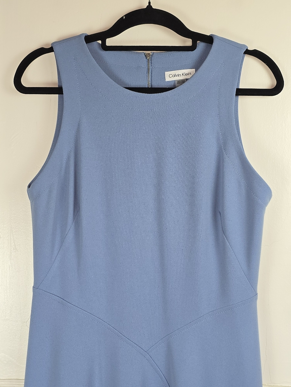 Calvin Klein Classic Blue Knit Sleeveless Fit and Flare Midi Dress - Picture 3 of 8